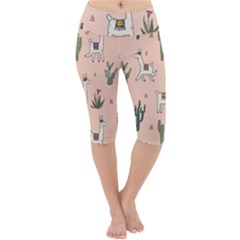 Llamas+pattern Lightweight Velour Cropped Yoga Leggings