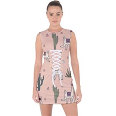 Llamas+pattern Lace Up Front Bodycon Dress