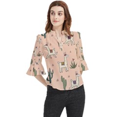 Llamas+pattern Loose Horn Sleeve Chiffon Blouse