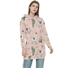 Llamas+pattern Women s Long Oversized Pullover Hoodie