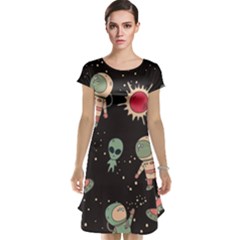 Space Pattern Cartoon Cap Sleeve Nightdress by Jancukart