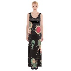 Space Pattern Cartoon Thigh Split Maxi Dress by Jancukart