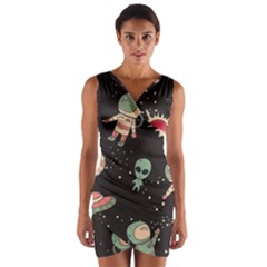 Space Pattern Cartoon Wrap Front Bodycon Dress