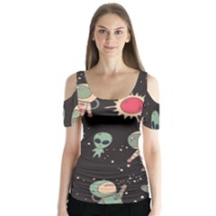 Space Pattern Cartoon Butterfly Sleeve Cutout Tee 