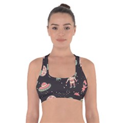 Space Pattern Cartoon Cross Back Sports Bra