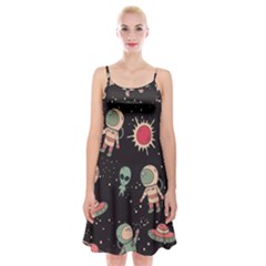 Space Pattern Cartoon Spaghetti Strap Velvet Dress