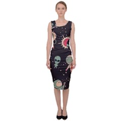 Space Pattern Cartoon Sleeveless Pencil Dress