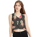 Space Pattern Cartoon V-Neck Cropped Tank Top View1