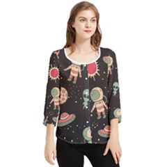 Space Pattern Cartoon Chiffon Quarter Sleeve Blouse by Jancukart