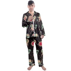 Space Pattern Cartoon Men s Long Sleeve Satin Pajamas Set