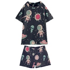 Space Pattern Cartoon Kids  Swim Tee And Shorts Set by Jancukart