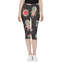 Space Pattern Cartoon Inside Out Lightweight Velour Capri Leggings 