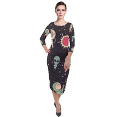 Space Pattern Cartoon Quarter Sleeve Midi Velour Bodycon Dress by Jancukart