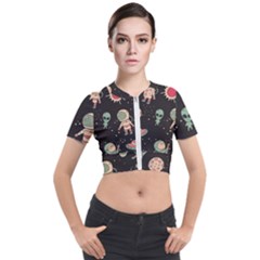 Space Pattern Cartoon Short Sleeve Cropped Jacket