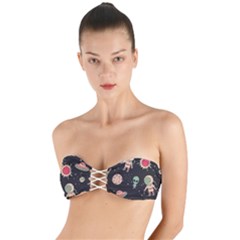 Space Pattern Cartoon Twist Bandeau Bikini Top