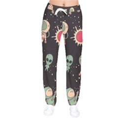 Space Pattern Cartoon Women Velvet Drawstring Pants