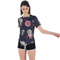 Space Pattern Cartoon Asymmetrical Short Sleeve Sports Tee View1