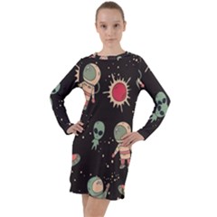 Space Pattern Cartoon Long Sleeve Hoodie Dress