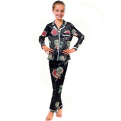 Space Pattern Cartoon Kid s Satin Long Sleeve Pajamas Set