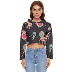 Space Pattern Cartoon Women s Lightweight Cropped Hoodie