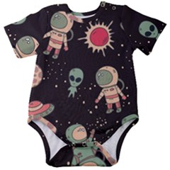 Space Pattern Cartoon Baby Short Sleeve Onesie Bodysuit by Jancukart