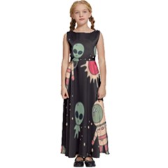 Space Pattern Cartoon Kids  Satin Sleeveless Maxi Dress