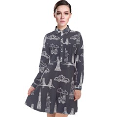 Nyc Pattern Long Sleeve Chiffon Shirt Dress