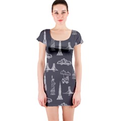 Nyc Pattern Short Sleeve Bodycon Dress