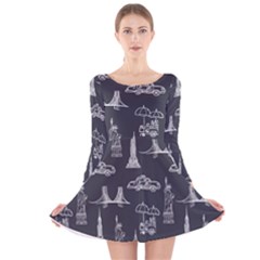 Nyc Pattern Long Sleeve Velvet Skater Dress