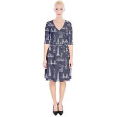 Nyc Pattern Wrap Up Cocktail Dress