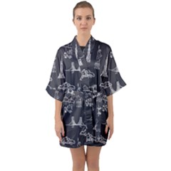 Nyc Pattern Half Sleeve Satin Kimono 