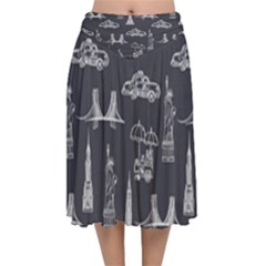 Nyc Pattern Velvet Flared Midi Skirt