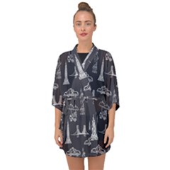 Nyc Pattern Half Sleeve Chiffon Kimono