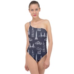 Nyc Pattern Classic One Shoulder Swimsuit