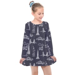 Nyc Pattern Kids  Long Sleeve Dress by Jancukart