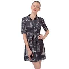 Nyc Pattern Belted Shirt Dress