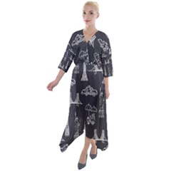 Nyc Pattern Quarter Sleeve Wrap Front Maxi Dress