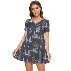 Nyc Pattern Tiered Short Sleeve Babydoll Dress