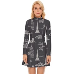 Nyc Pattern Long Sleeve Velour Longline Dress