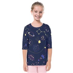 Cartoon-space-seamless-pattern-vectors Kids  Quarter Sleeve Raglan Tee