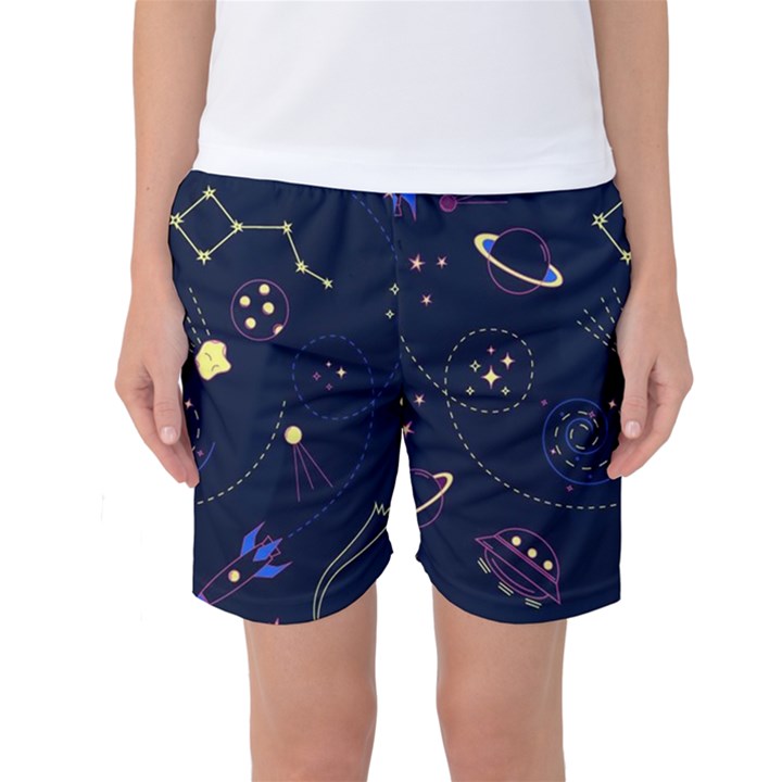 Cartoon-space-seamless-pattern-vectors Women s Basketball Shorts