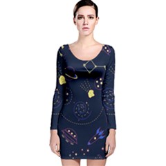 Cartoon-space-seamless-pattern-vectors Long Sleeve Velvet Bodycon Dress