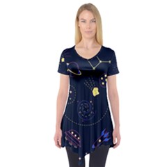 Cartoon-space-seamless-pattern-vectors Short Sleeve Tunic 