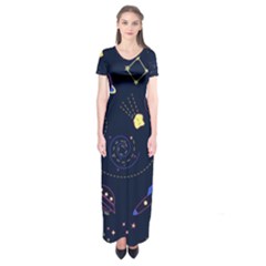 Cartoon-space-seamless-pattern-vectors Short Sleeve Maxi Dress