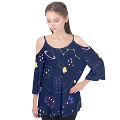 Cartoon-space-seamless-pattern-vectors Flutter Sleeve Tee 