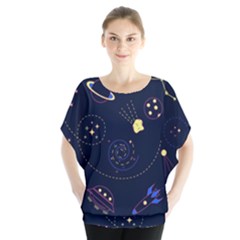 Cartoon-space-seamless-pattern-vectors Batwing Chiffon Blouse