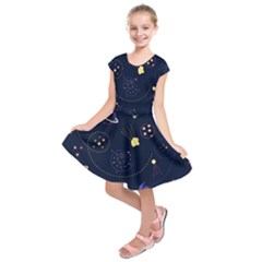 Cartoon-space-seamless-pattern-vectors Kids  Short Sleeve Dress