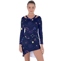 Cartoon-space-seamless-pattern-vectors Asymmetric Cut-out Shift Dress