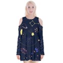 Cartoon-space-seamless-pattern-vectors Velvet Long Sleeve Shoulder Cutout Dress View1