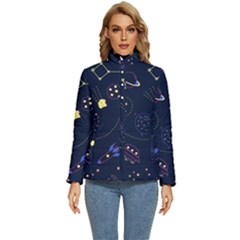 Cartoon-space-seamless-pattern-vectors Women s Puffer Bubble Jacket Coat